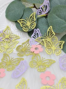 100 piezas de confeti con forma de flor y mariposa, confeti de papel brillante para bodas, Navidad - Multicolor - Ver 5