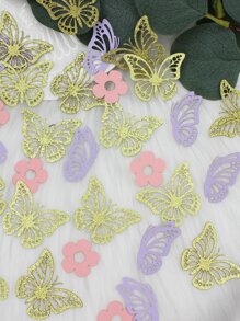 100 piezas de confeti con forma de flor y mariposa, confeti de papel brillante para bodas, Navidad - Multicolor - Ver 6