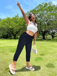 SHEIN EZwear 大碼高腰下擺開叉緊身褲