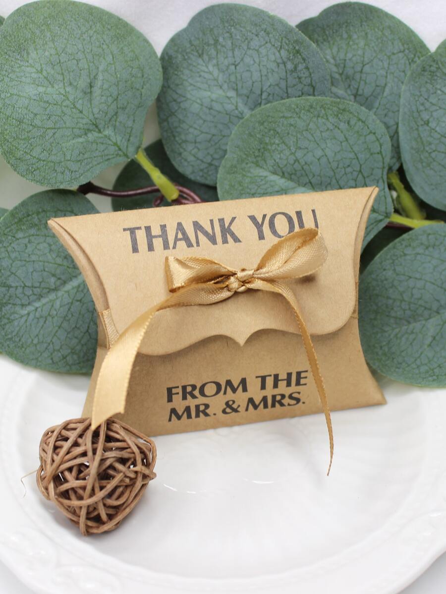 Hộp quà tặng đồ họa khẩu hiệu 10 chiếc, Hộp kẹo giấy tiệc cưới - màu nâu - Xem 1