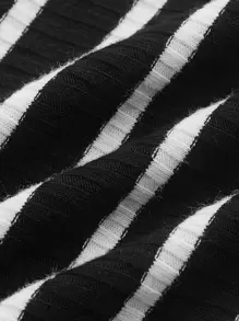 SHEIN MOD Striped Print Button Detail Tube Top - Black - View 4