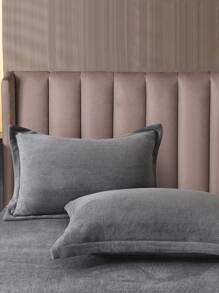 1pair Solid Pillowcase Without Filler - Grey - View 1