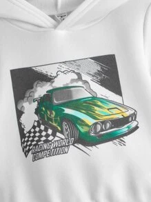 SHEIN Chàng trai trẻ Đồ họa ô tô và khẩu hiệu Áo Hoodie & Quần thể thao - Nhiều màu - Xem 3