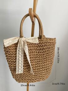 细围巾装饰草编包夏季包包度假海滩旅行度假 - 棕色 - 查看 6