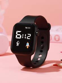 Niños Reloj digital impermeable cuadrado esfera - Negro - Ver 1