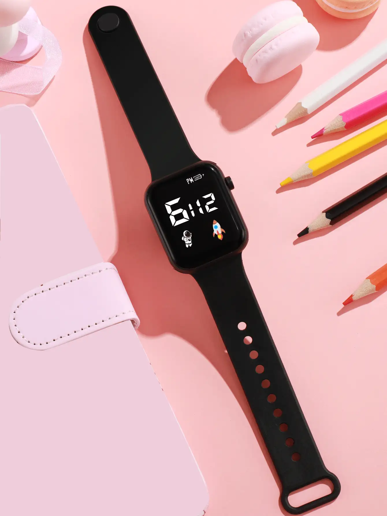 Niños Reloj digital impermeable cuadrado esfera - Negro - Ver 2