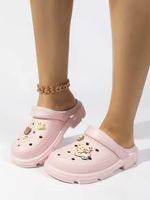 Ladies' Pink Hollow Out Breathable Wooden Heel Shoes With Cartoon Bear And Flower Decor - Pink - View 3
