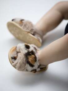Sandalias planas con estampado de leopardo de moda, lindas pantuflas de felpa para bebés - Multicolor - Ver 2