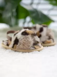 Sandalias planas con estampado de leopardo de moda, lindas pantuflas de felpa para bebés - Multicolor - Ver 5
