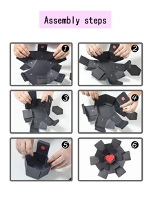 1 Pieza - Caja De Regalo Sorpresa Halloween Fiesta Caja De Embalaje De Regalo Negro Rojo Y Blanco. Temporada De Bodas, Caja De Embalaje De Regalo Sorpresa De Fiesta De Navidad. Caja De Regalo Diy Con 6 Caras Explosivas, Caja De Fotos Hecha A Mano Para Armar. Adecuado Para Regalos De Cumpleaños, Aniversarios, Día De San Valentín - Negro - Ver 7