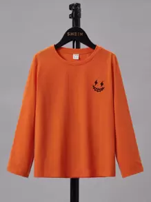 SHEIN Jungen Lässig Langarm Rundhals T-Shirt mit Briefen und Cartoon-Muster