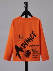 SHEIN Jungen Lässig Langarm Rundhals T-Shirt mit Briefen und Cartoon-Muster