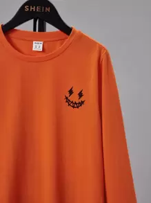 SHEIN Jungen Lässig Langarm Rundhals T-Shirt mit Briefen und Cartoon-Muster