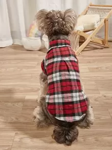 1入組格紋印花寵物POLO衫適用於小和中等寵物