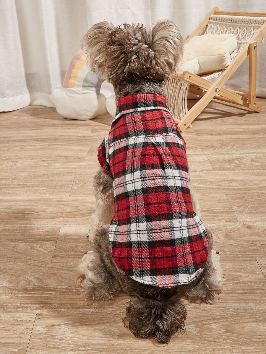 1入組格紋印花寵物POLO衫適用於小和中等寵物