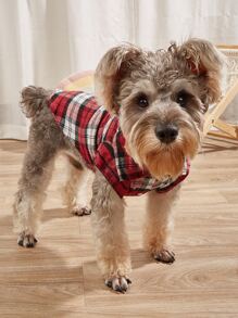 1入組格紋印花寵物POLO衫適用於小和中等寵物