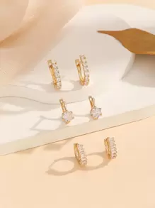 Hihho 3 cái/bộ Quyến Rũ Đính Đá Cubic Zirconia Trang Trí Đôi Khuyên Tai Vòng Cho Nữ Làm Quà Tặng - Vàng - Xem 1