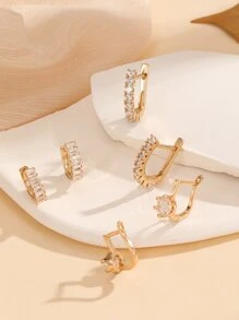 Hihho 3 cái/bộ Quyến Rũ Đính Đá Cubic Zirconia Trang Trí Đôi Khuyên Tai Vòng Cho Nữ Làm Quà Tặng - Vàng - Xem 2