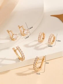 Hihho 3 cái/bộ Quyến Rũ Đính Đá Cubic Zirconia Trang Trí Đôi Khuyên Tai Vòng Cho Nữ Làm Quà Tặng - Vàng - Xem 3
