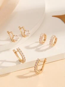 Hihho 3 cái/bộ Quyến Rũ Đính Đá Cubic Zirconia Trang Trí Đôi Khuyên Tai Vòng Cho Nữ Làm Quà Tặng - Vàng - Xem 4