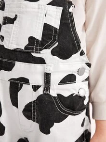 Toddler Girls Cow Print Denim Dungarees Without Top - Black and White - View 4