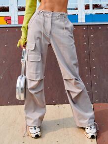 DAZY Flap Pocket Cargo Trousers - Grey - View 4