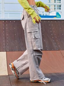 DAZY Flap Pocket Cargo Trousers - Grey - View 8