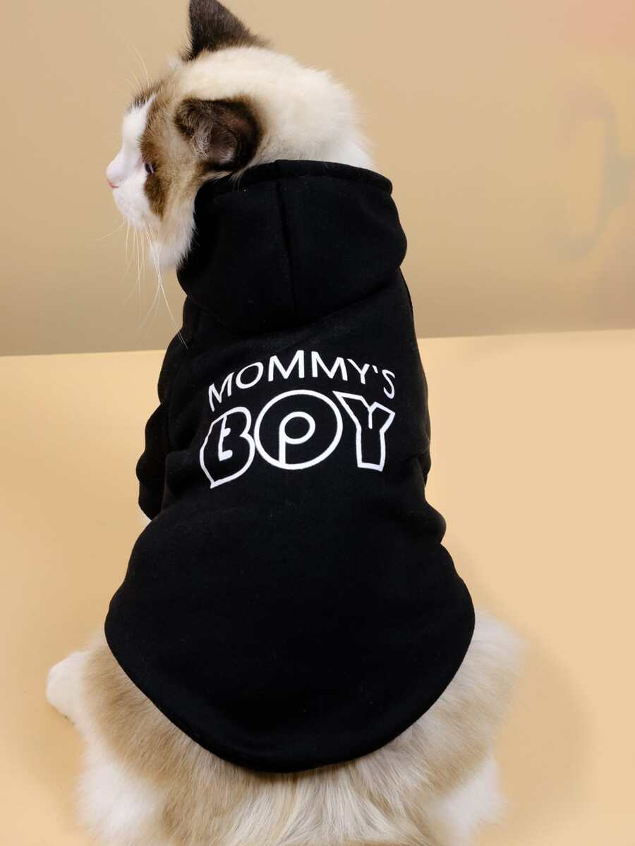 Letter Graphic Pet Hoodie - Black - View 1