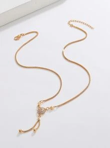 Rhinestone Round Charm Y Lariat Necklace - Yellow Gold - View 2