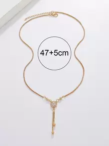 Rhinestone Round Charm Y Lariat Necklace - Yellow Gold - View 5