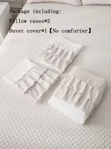 3pcs Solid Color Synthetic Polyester With Double Layered Ruffle Edge Set For Duvet Head, Three Pieces Set - Multicolor - View 4