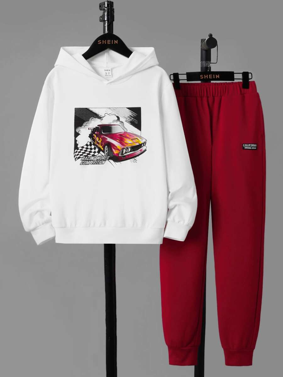 SHEIN Boys Car Print Hoodie & Joggers - Multicolor - View 1