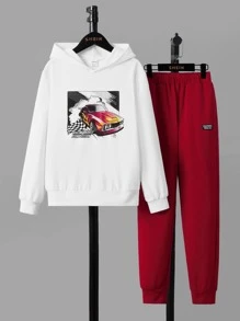 SHEIN Boys Car Print Hoodie & Joggers - Multicolor - View 5