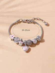 Vòng tay trái tim trang trí hoa & rhinestone - Bạc - Xem 4