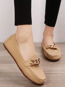 Rhinestone & Chain Decor Flat Loafers - Apricot - View 2