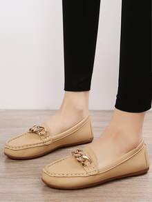 Rhinestone & Chain Decor Flat Loafers - Apricot - View 4