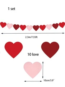 1 pieza/set Bandera de tirar con diseño de corazón, Bandera de corazón de tela no tejida, Bandera decorativa del Día de San Valentín, Arreglo de ambiente especial romántico Decoración del Día de San Valentín - Multicolor - Ver 3