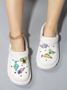 Palm Tree & Dinosaur Decor Hollow Out Vented Clogs - White - View 1
