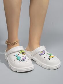 Palm Tree & Dinosaur Decor Hollow Out Vented Clogs - White - View 3