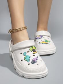 Palm Tree & Dinosaur Decor Hollow Out Vented Clogs - White - View 4