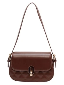 Quilted Detail Flap Saddle Bag - Coffee Brown - View 1