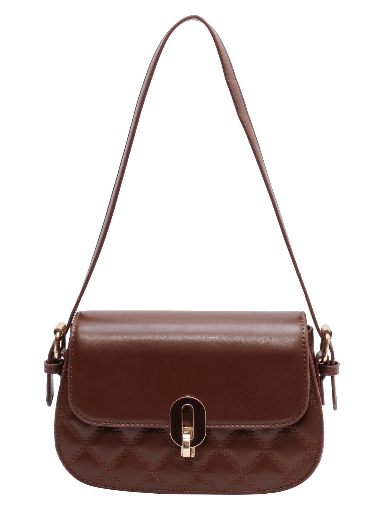 Quilted Detail Flap Saddle Bag - Coffee Brown - View 1