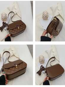 Quilted Detail Flap Saddle Bag - Coffee Brown - View 3