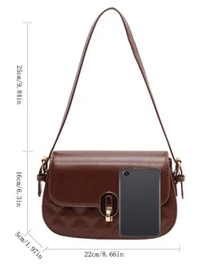 Quilted Detail Flap Saddle Bag - Coffee Brown - View 4
