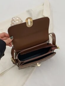 Quilted Detail Flap Saddle Bag - Coffee Brown - View 5