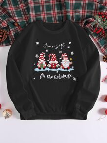 Christmas Print Thermal Sweatshirt - Black - View 1