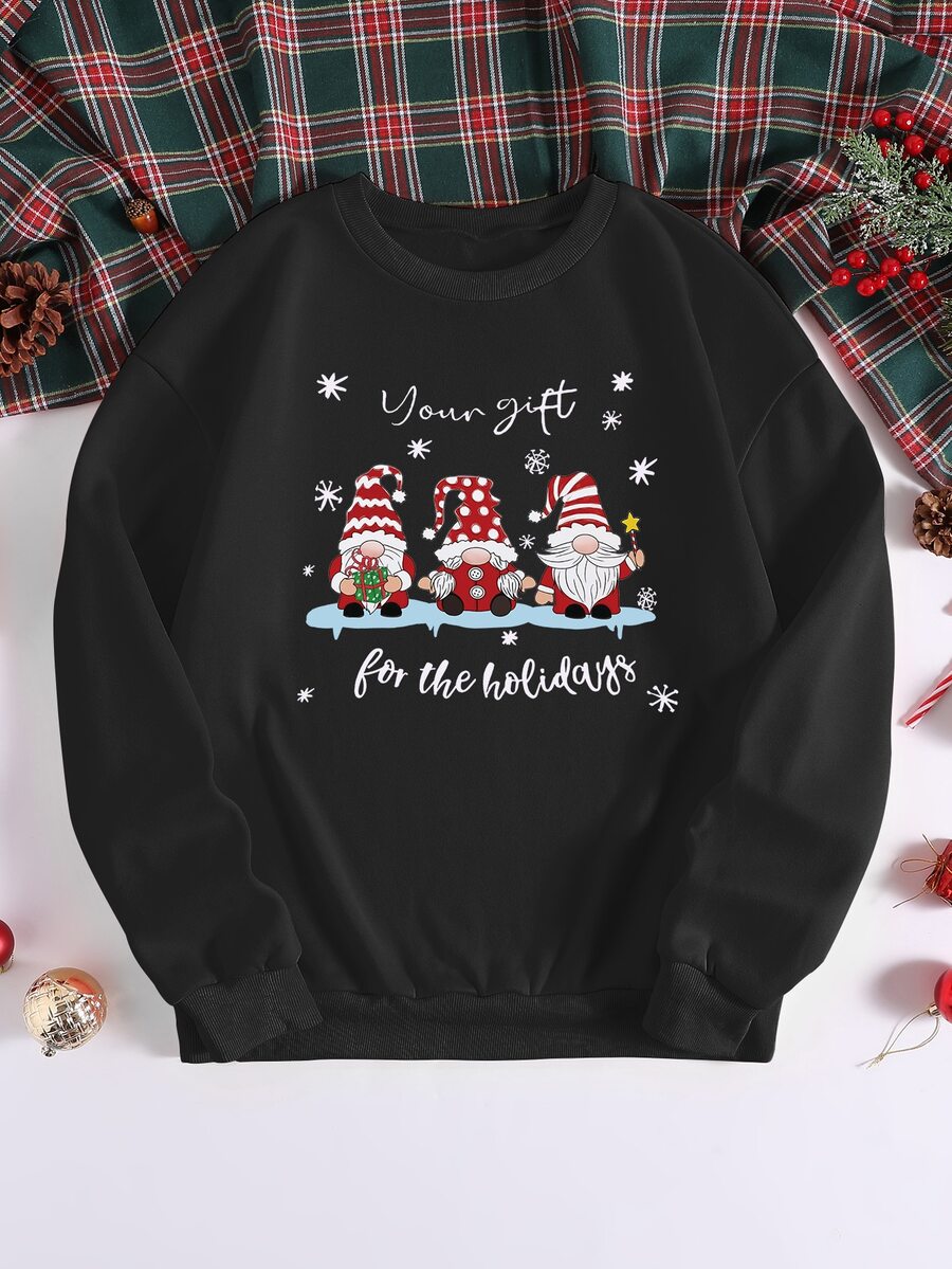 Christmas Print Thermal Sweatshirt - Black - View 1