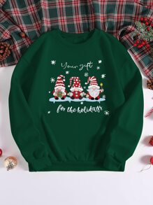 SHEIN Unity Christmas Print Thermal Sweatshirt - Dark Green - View 1