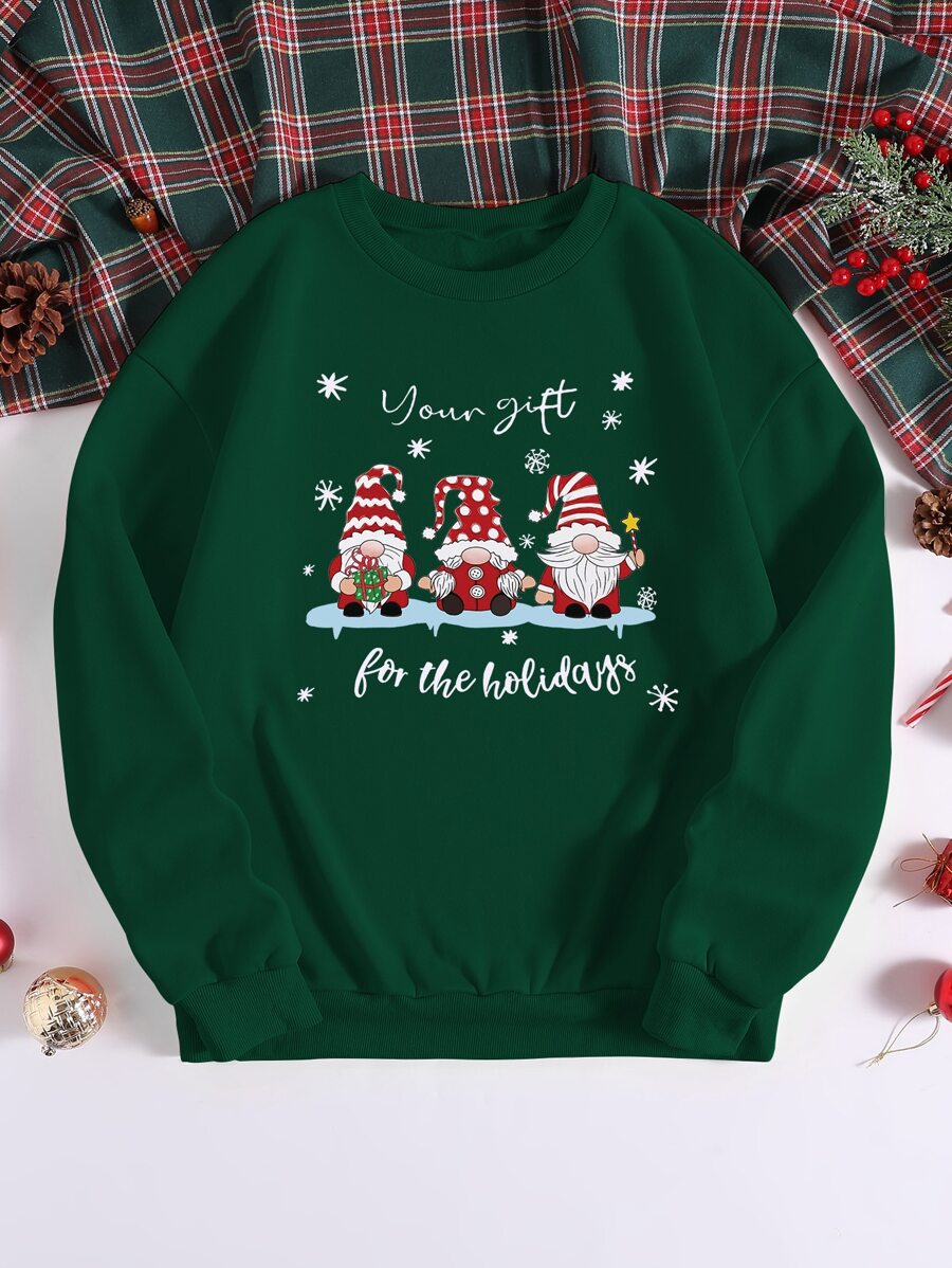 SHEIN Unity Christmas Print Thermal Sweatshirt - Dark Green - View 1