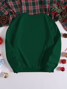 SHEIN Unity Christmas Print Thermal Sweatshirt - Dark Green - View 2